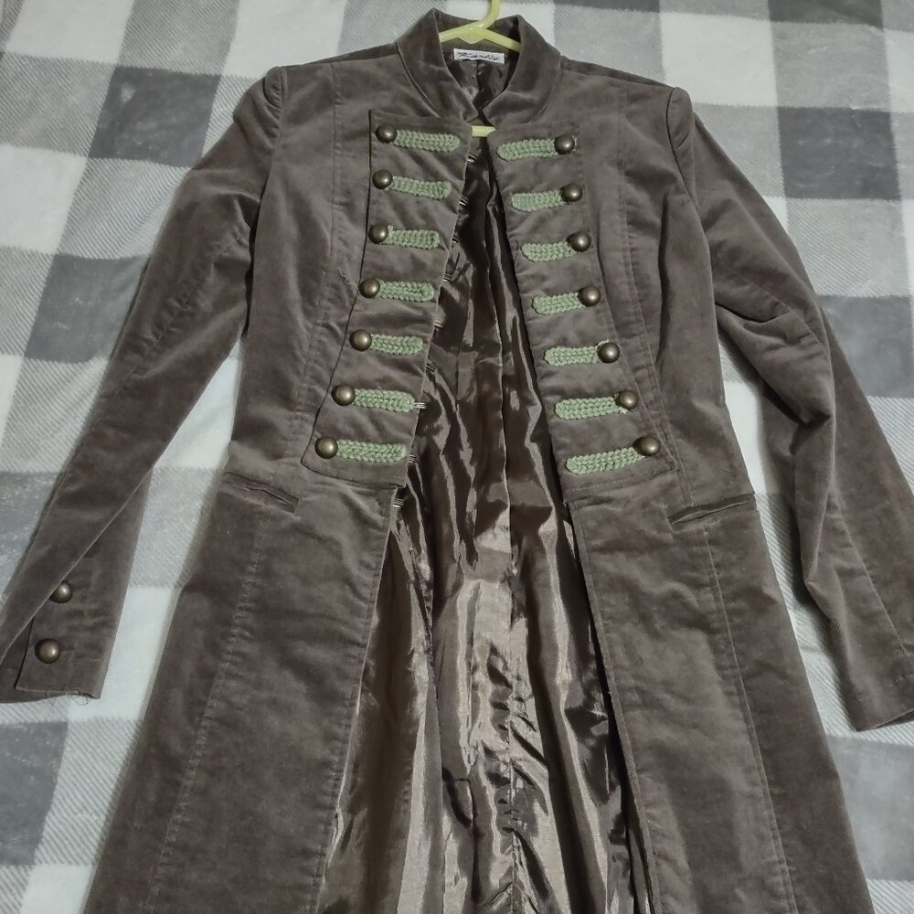 Karlie Women's Vintage Brown & Olive Velveteen Long Military MCR Coat Size S